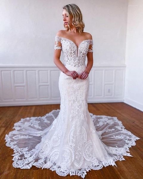 Abito da sposa vintage pieno di pizzo 2023 maniche corte ad aletta abiti per la sposa corte strascico abiti da matrimonio retrò