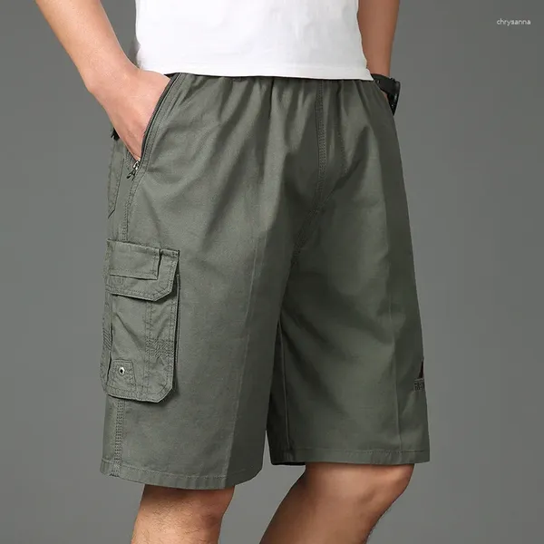 Männer Shorts 2023 Casual Lose Für Männer Baumwolle Mehrere Tasche Fracht Elastische Taille Sommer Reithose Feste Kurze Hose Männlich