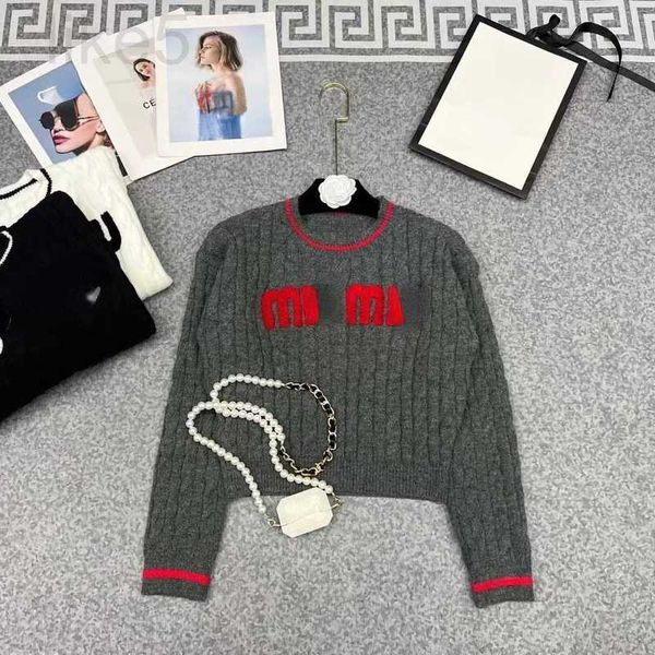 Kadın Sweaters Tasarımcısı Kış Kadın Kazak Miu Sweatshirt Yün Sweaters Kadın Sikme Giyim Mektubu Nakış Külotu Kısa Ceket 30rn