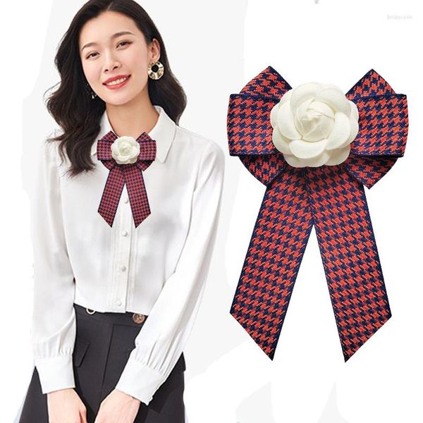 Брошиные корейские тканевые галстуки для женщин для женщин лента Camellia Цветочная корсаж шея винтажные ювелирные украшения для свадебной вечеринки