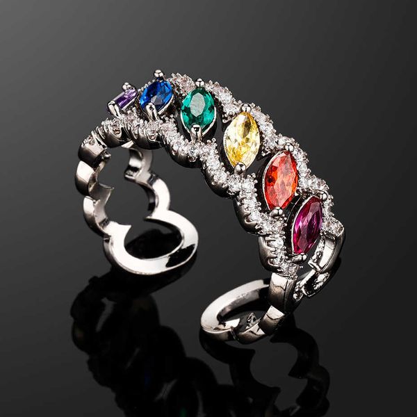 Anelli a fascia con polsino colorato a forma di occhio di cavallo con apertura regolabile Multi colore Cz Stone Hollow Open Anello regolabile con zircone cubico classico da sposa Gioielli da sposa per uomo