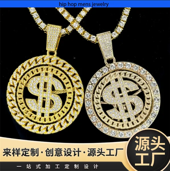 Colar de hip hop para a corrente de ouro masculina gelada para as correntes cubanas pingentes de colar de dólar personalizado com diamantes com diamantes