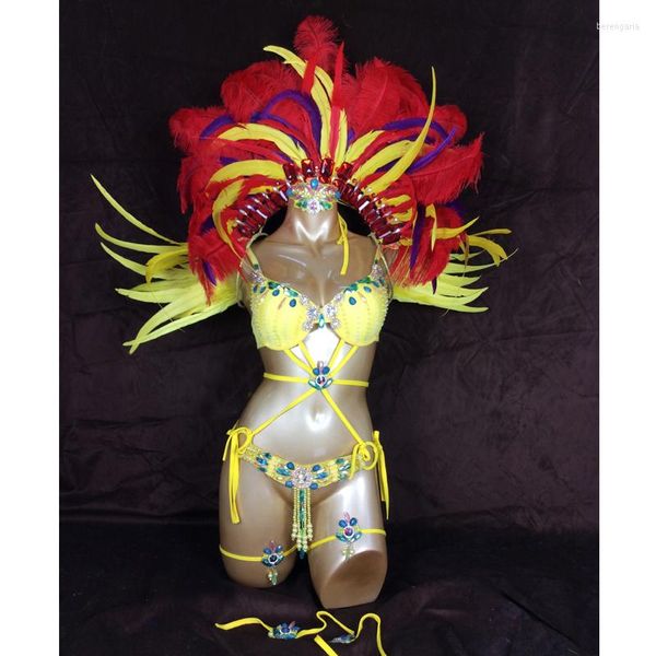 Stage Wear 2023 Selling Sexy Samba Rio Carnival Costume Yellow Feather Head Piece