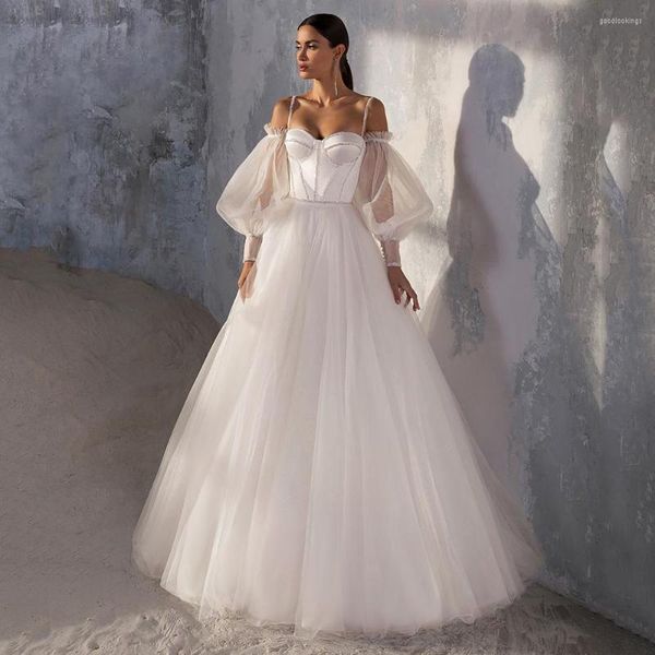 Hochzeitskleid 2023 A-Linie Kleider Abnehmbare Ärmel Korsett Brautkleid Vestido De Casamento Spaghetti-Trägern Einfache Braut