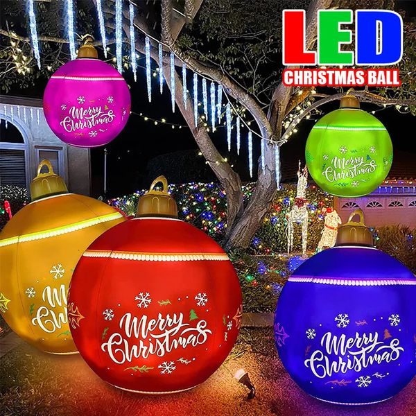 Decorações de Natal 60CM LED Luz Bola de Natal Ao Ar Livre Natal Inflável Decorado Bola Feito PVC Gigante Sem Luz Grande Bolas Decorações de Árvore 231123