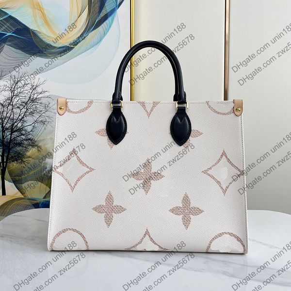 23FW Mulheres Luxurys Designer Totes Bolsas Pinturas Onthego Bolsa De Couro Flores Shouder Crossbody Bolsas Com Bolsa De Hardware Original 35cm M46912