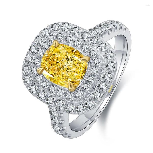 Anelli a grappolo Pormiana Classic Style 9k Real White Gold 1.0 Anello di fidanzamento con diamante giallo simulato da donna