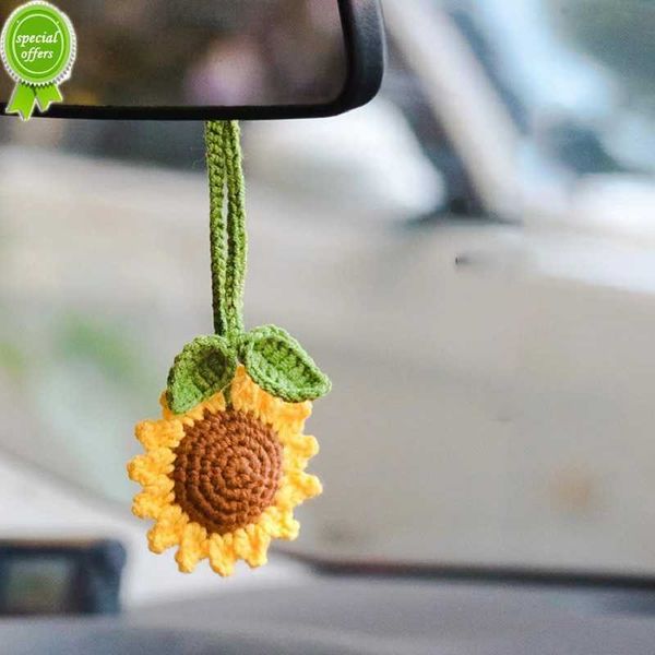 Mehrzweck-handgemachte gehäkelte Sonnenblumen-Auto-Rückspiegel-Dekorations-Charme-Verzierungen Auto-Innenausstattung Auto-Dekor