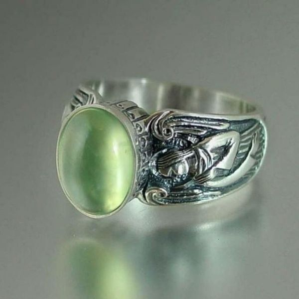 Cluster anéis guardião anjo anel hortelã verde preto moonstone anel para mulher vintage homens pedra anel boho jóias presente para namorada 230424