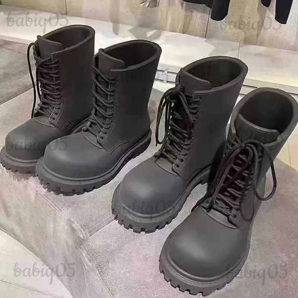 Botlar Platform Yuvarlak Kafa Dantel Up Ayak bileği Boot 2023 Spring Western Cowboy Botlar Pist Stili Büyük Head Derby Derbo Moda Erkek Kadın Botlar T231124