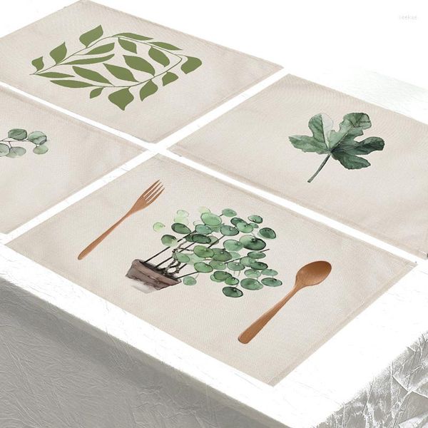 Tapetes de mesa estilo nórdico planta verde folhas placemat para algodão de tape