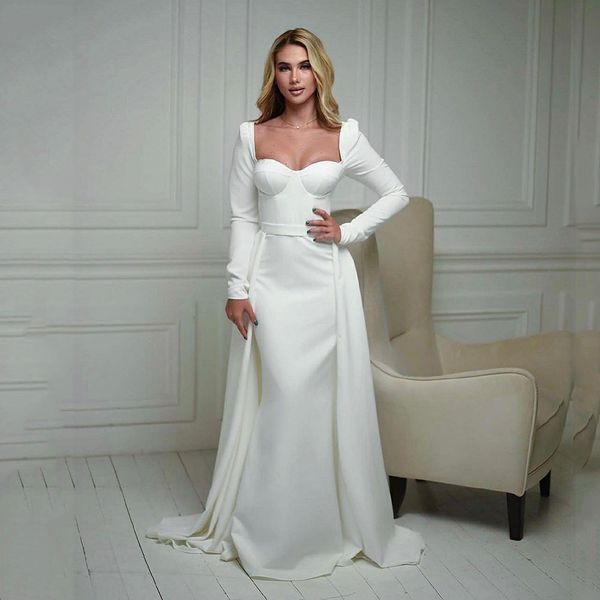 Винтажные атласные свадебные платья русалки со съемным шлейфом, юбка в форме сердца, свадебное платье с длинными рукавами, Vestidos De Novia