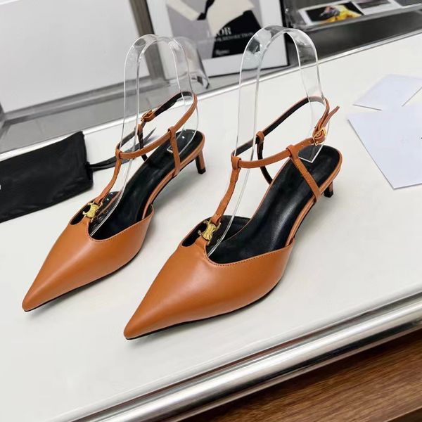 Elegante, spitze Slingpumps, lässiges Leder, 5 cm hohe Sandalen, klassische Knöchelriemen-Schnalle, Luxus-Designer-Schuhe, modische Damen-Party-Kleiderschuhe