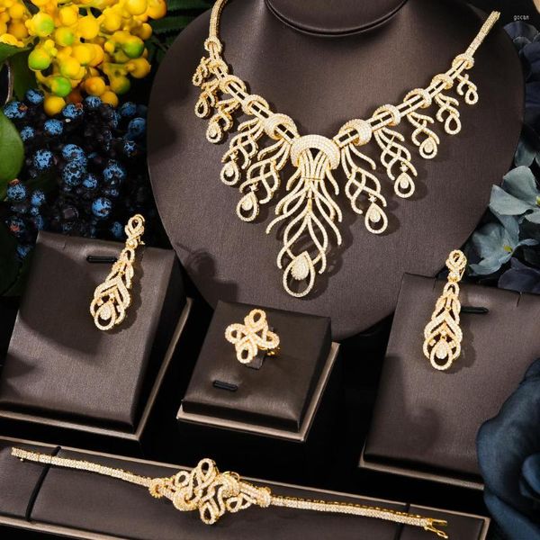 Collana Orecchini Set Splendido anello di gioielli di lusso scintillanti per spose nobili Gioielli da sposa Stile africano di alta qualità