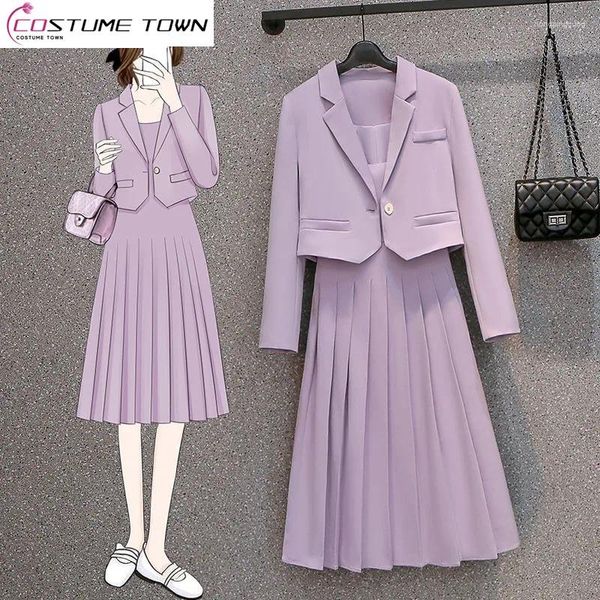 Abiti da lavoro 4XL Stile coreano Lavanda Giacca viola Blazer Abito sexy con cinturino a pieghe Set due pezzi Pantaloni eleganti da donna Abiti da ufficio