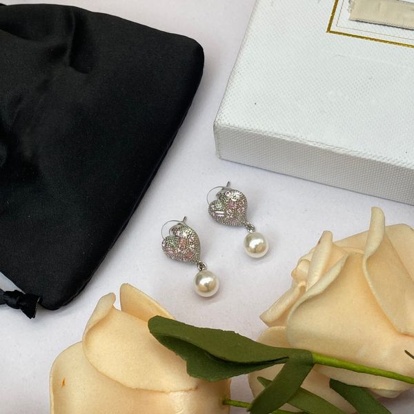 Pendientes colgantes de perlas de amor para mujer con diamantes, joyería de lujo, pendientes de temperamento para esposa, regalo del marido para la esposa de su elección