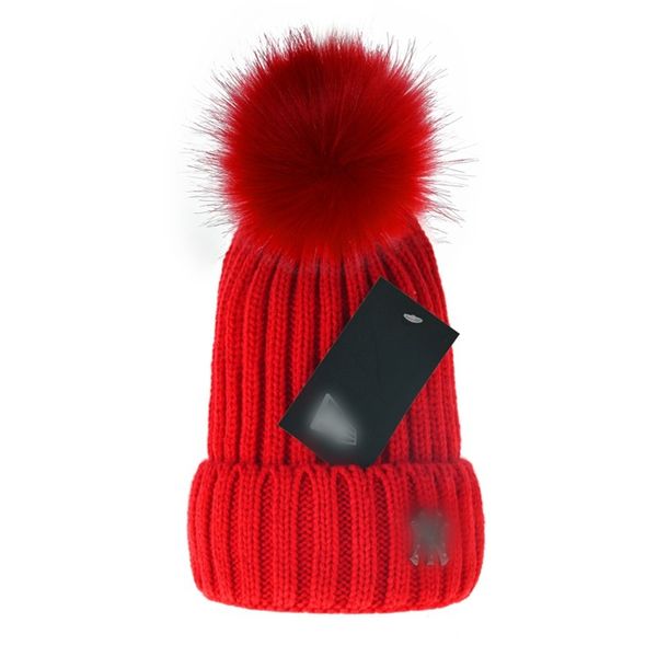 Novo designer de moda feminino gorro masculino gorro de malha outono/inverno chapéu quente chapéu engrossado bola de cabelo chapéu de malha moda estilo clássico L-2