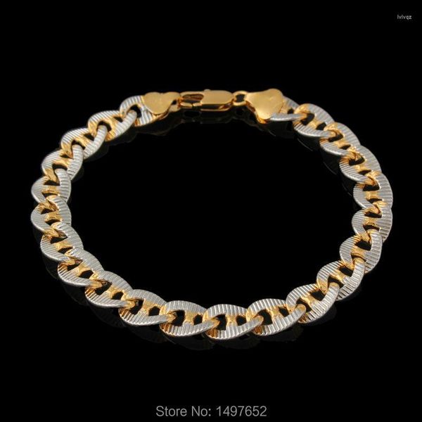 Link braccialetti di gioielli da uomo Colore d'oro di alta qualità Due toni Curb catene cubane braccialetti uomini