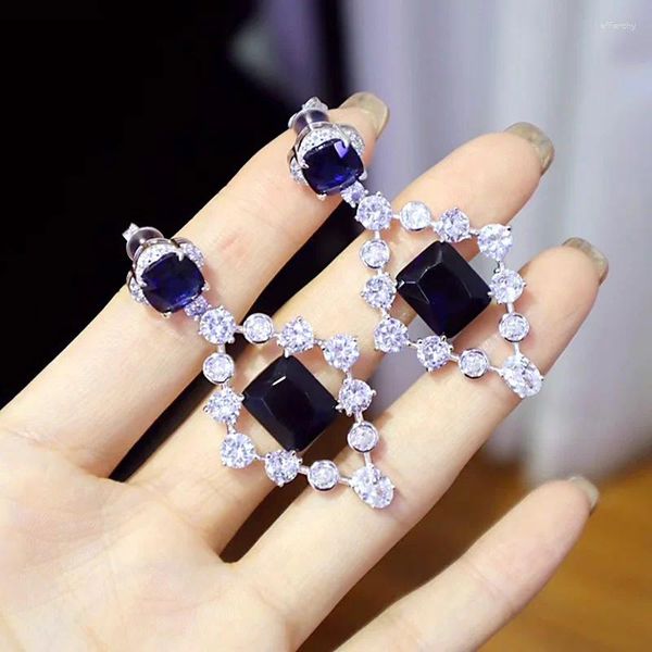 Dangle Küpeler Zoca Moda Lüks Geometrik Safir Mavi Sterling Gümüş 925 Kadın Güzel Takı Markası Tasarım Hediye Partisi Düğünü