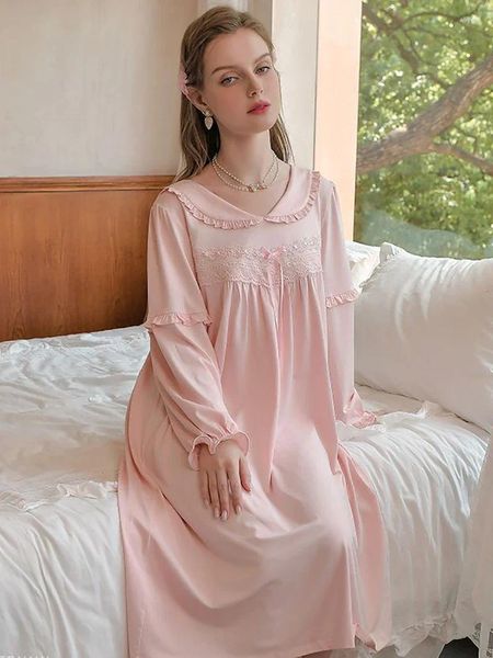 Mulheres sleepwear mulheres vintage princesa babados fada nightdress pijamas manga longa francês doce laço nightgowns vitoriano