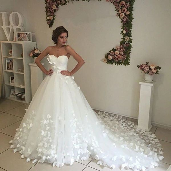 2024 elegante vestido de casamento linha a querida borboleta flores tribunal trem tule vestidos de noiva novia