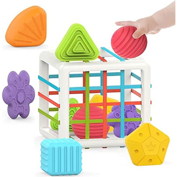 Montessori Toys Baby Sorter Spielzeug Bunter Würfel und 6-teiliges Lernspiel mit multisensorischen Formen