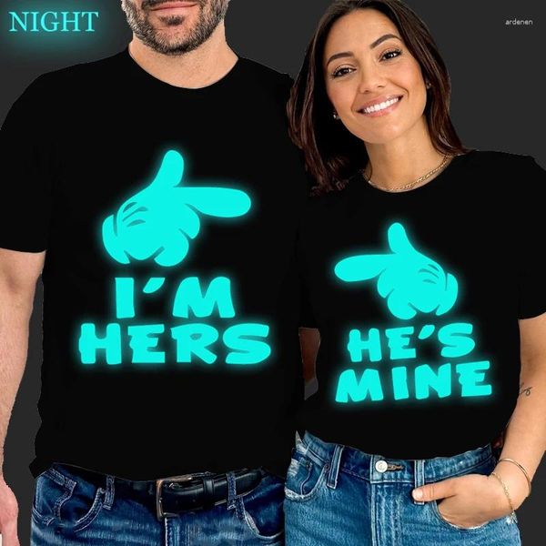 Herren-T-Shirts „I'm Hers He's Mine“-T-Shirt für Frauen, Männer, Ehefrau und Hubs, T-Shirt, lustige Kleidung, leuchtende T-Shirts, Liebhaber, Paare, passend