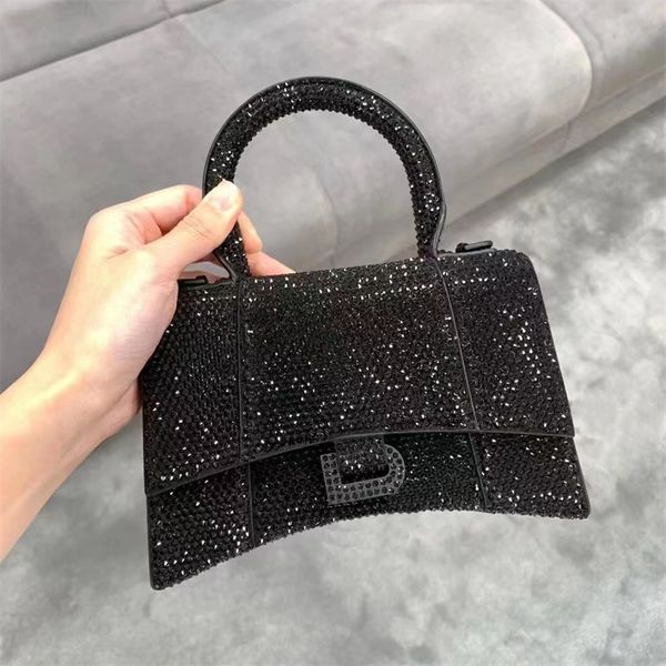 Lüks kakma. Rhinestone kum saati elmas tote tasarımcı çantaları kadınların glisten debriyaj crossbody ile omuz kayışı adam bayan gerçek deri çanta yaz pembe çanta