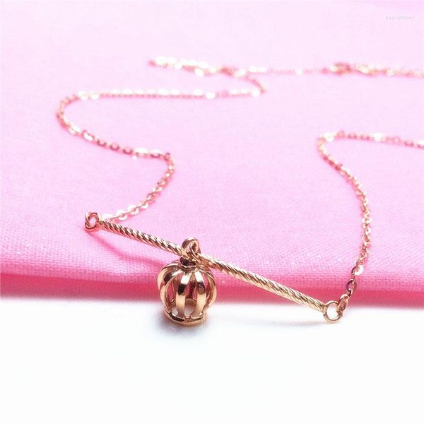 Ketten 585 Purple Gold Princess Crown Halsketten vergoldet 14 Karat Rose Light Luxury Fashion Pendant Romantic Clavicle Chain Jewelry