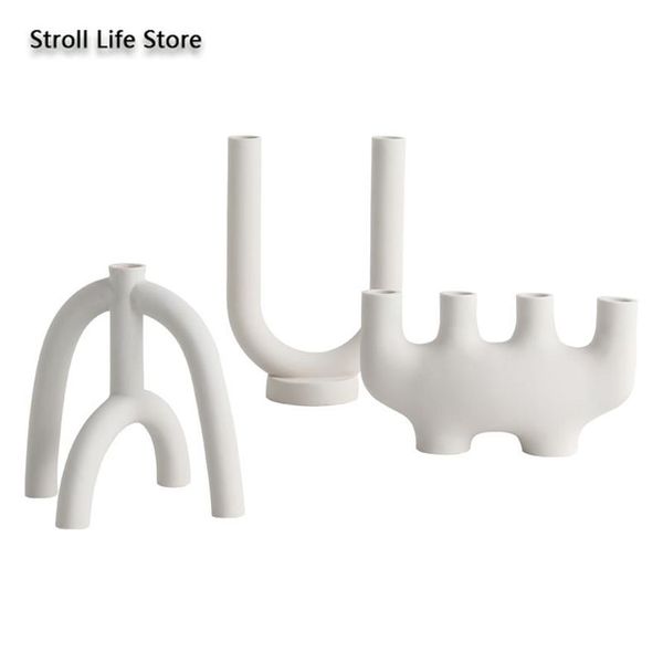 Nordic criativo cerâmica castiçal branco castiçais tubulação de água moderna sala estar suporte casa ornamento presente fc455 20120267b