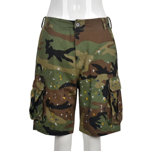 Novo 2024 camuflagem shorts verão moda feminina carga calças curtas com bolsos casuais soltos calças retas y2k streetwear roupas por atacado 9721