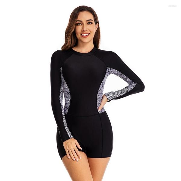 Moda de banho feminina Moda feminina Manga longa de uma peça de ângulo plano Surfing Sport Sports Selfreen Beach Swimming Boat Motor