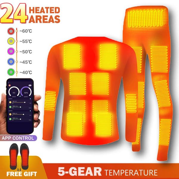 Homens Down Parkas Aquecidos Roupa Interior Térmica Homens Fleece Aquecimento Roupa Interior Terno Quente USB Alimentado por Bateria Smart Phone APP Controle de Temperatura Inverno 231123