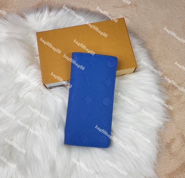 Carteira de designer masculina carteira feminina M62665 com estampa de diamante carteiras Brazza de couro azul escuro com vários slots para cartões e um compartimento para moedas com zíper Bolsa masculina para terno