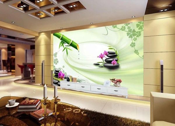 Sfondi Carta da parati personalizzata Po 3D Stereo Moda Bambù Muro di pietra Pittura del soggiorno