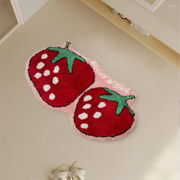 Tappetini da bagno Tappeto da bagno antiscivolo Tappetino fragola carino antiscivolo assorbente d'acqua per ingresso Divertente decorazione di frutta Morbido Non