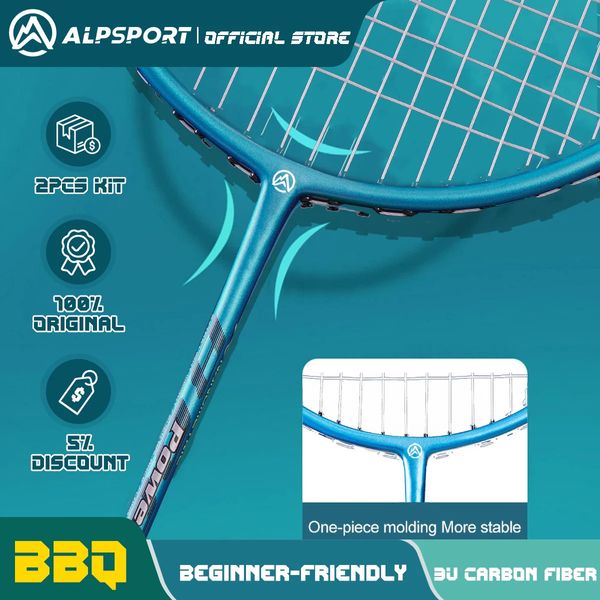 Badminton Raketleri Alp BBQ 2PSC/Lot 3U Ultra Hafif 85G G4 Badminton Raket T700 Saldırı% 100 Tam Karbon Eğitim Ekipmanı 231124