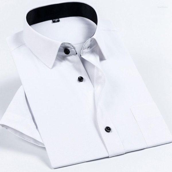 Camisas casuais masculinas vestido masculino de manga curta clássica clássica de negócios de negócios simples cor branca amarela vermelha social camisa inteligente para homens