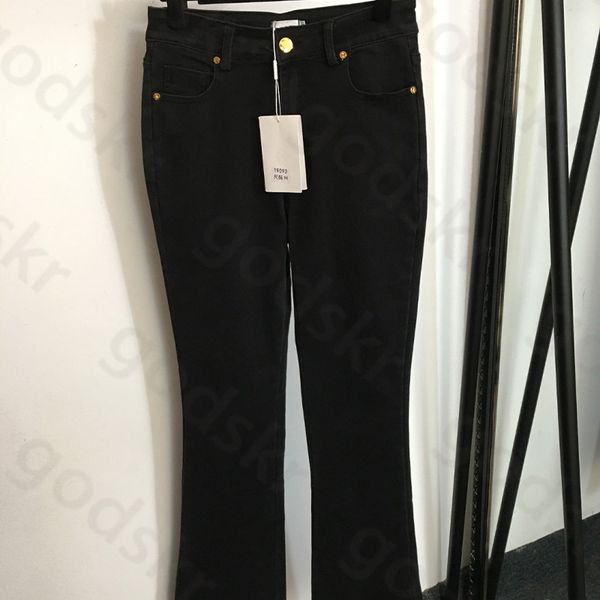 Impressão Denim Bell Bottoms Mulheres Estilo Rua Cintura Alta Dobre Calças Jeans Calças Jeans Pretas Calças de Designer