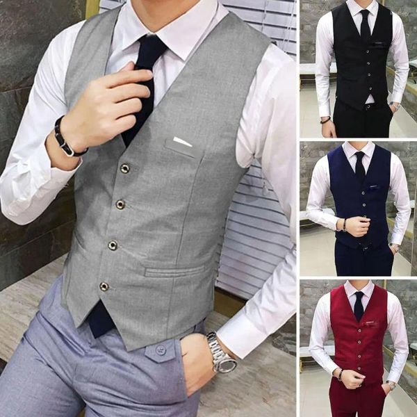 Coletes masculinos terno colete verão cintura fina sólida tanque superior formal negócios colete v pescoço blazer jaqueta festa bar banquete vestido