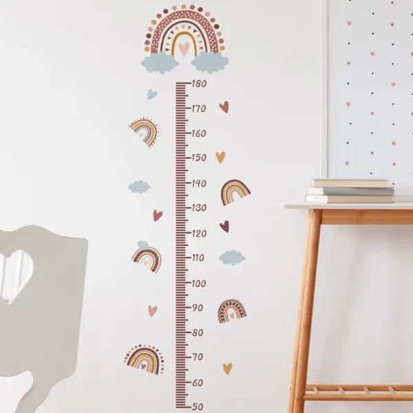 Estatuetas decorativas adesivos de parede de arco-íris fofos com gráficos de crescimento régua de altura do quarto infantil decalques de gráfico de crescimento para decoração de berçário de bebê