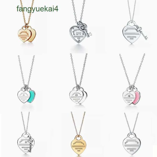 Schmuck Retro Classic T Home High Edition S Sterling Sier Doppelherzherzharmropfen Kleber Set Diamant plattiert Liebe Halskette Girl Geschenk