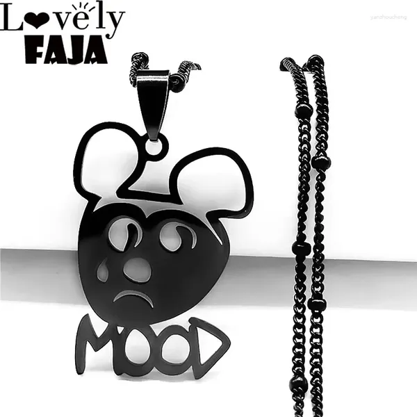 Collane con ciondolo Cartoon Sad Mouse MOOD Emo per uomini/donne in acciaio inossidabile colore nero collana con ciondolo catena maglione gioielli regalo N4204S0