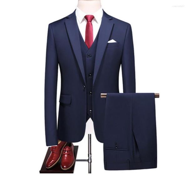 Herrenanzüge 2023 Neueste Revers Mode High-End-Marke Einfarbig Herren Formal Business Slim Suit 3Pces Male Jacket Kostüm Homme