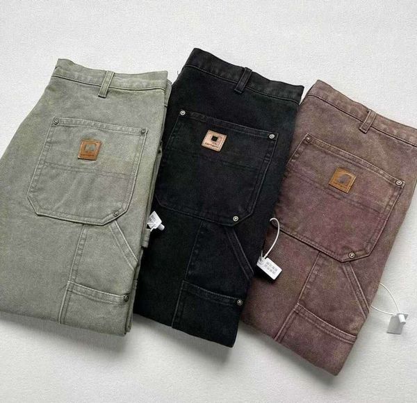 2023 calças masculinas marca de moda carhart b01 b136 lavado para fazer macacão velho joelho pano log calças yu602ess