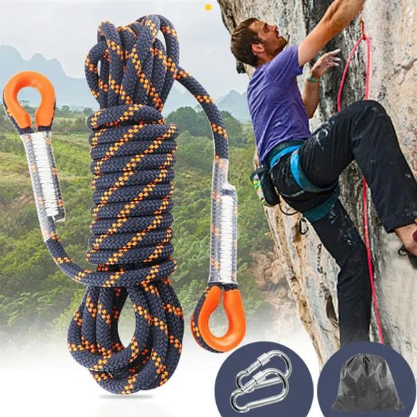 Cordas de escalada 1 PC 8mm de espessura Árvore de escalada em rocha Cabo de estilingue de segurança Equipamento de corda de rapel para esportes ao ar livre preto e laranja 5 metros 231124