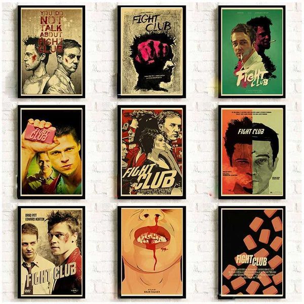 Sfondi 17 Poster Retro Film Klasik Brad Pitt Movie Fight Club Poster Kertas Kraft Bagus StikerLukisan Dekorasi Dinding Bar Kafe J230224