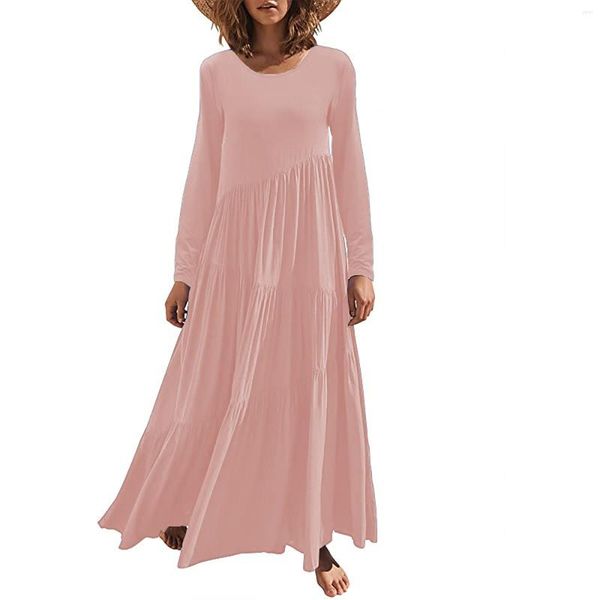 Повседневные платья 2023 Женские длинные платья свободная подсеченная юбка из рукава с круглой асимметричной раскачиваемой слоистым пляжным бохо на лето