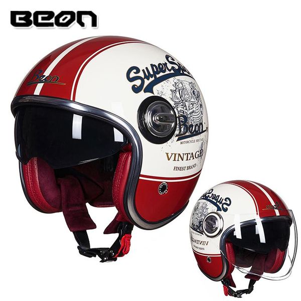 Caschi motociclistici Beon Helmet Double Lens Moto Casco Ge Ouvert Capacete Casque Scooter Open Face Safety Retron