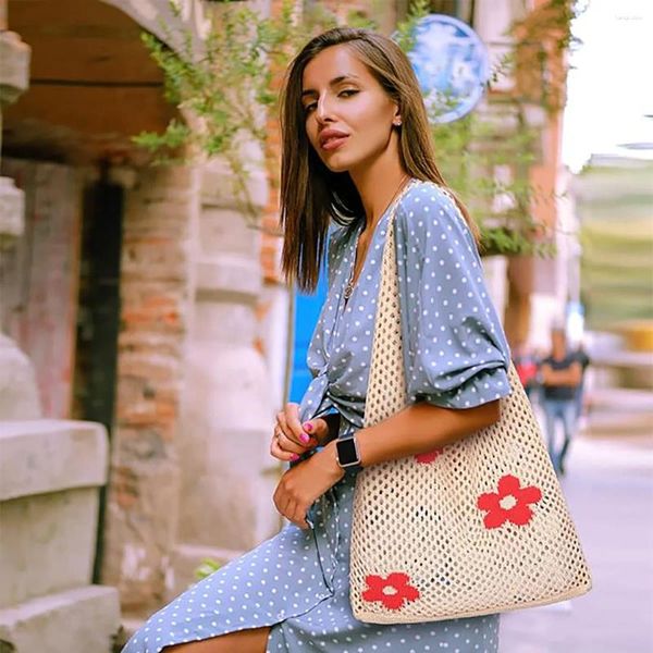 Sacos de cintura Mulheres Tote Crochet Bolsa Estética Bolsas de Ombro Bolsa Fada Grunge Bonito Lona Praia Piscina para Meninas